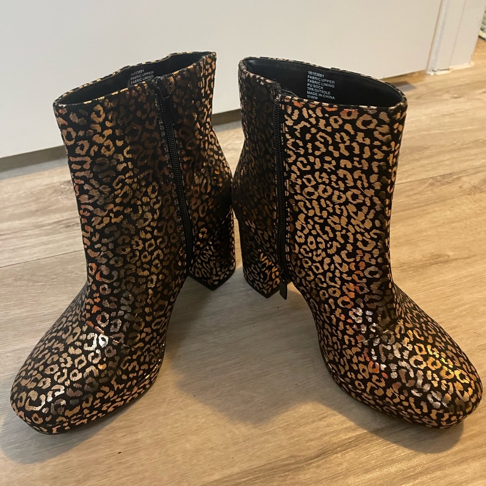 Torrid Gold Leopard Print Platform Booties